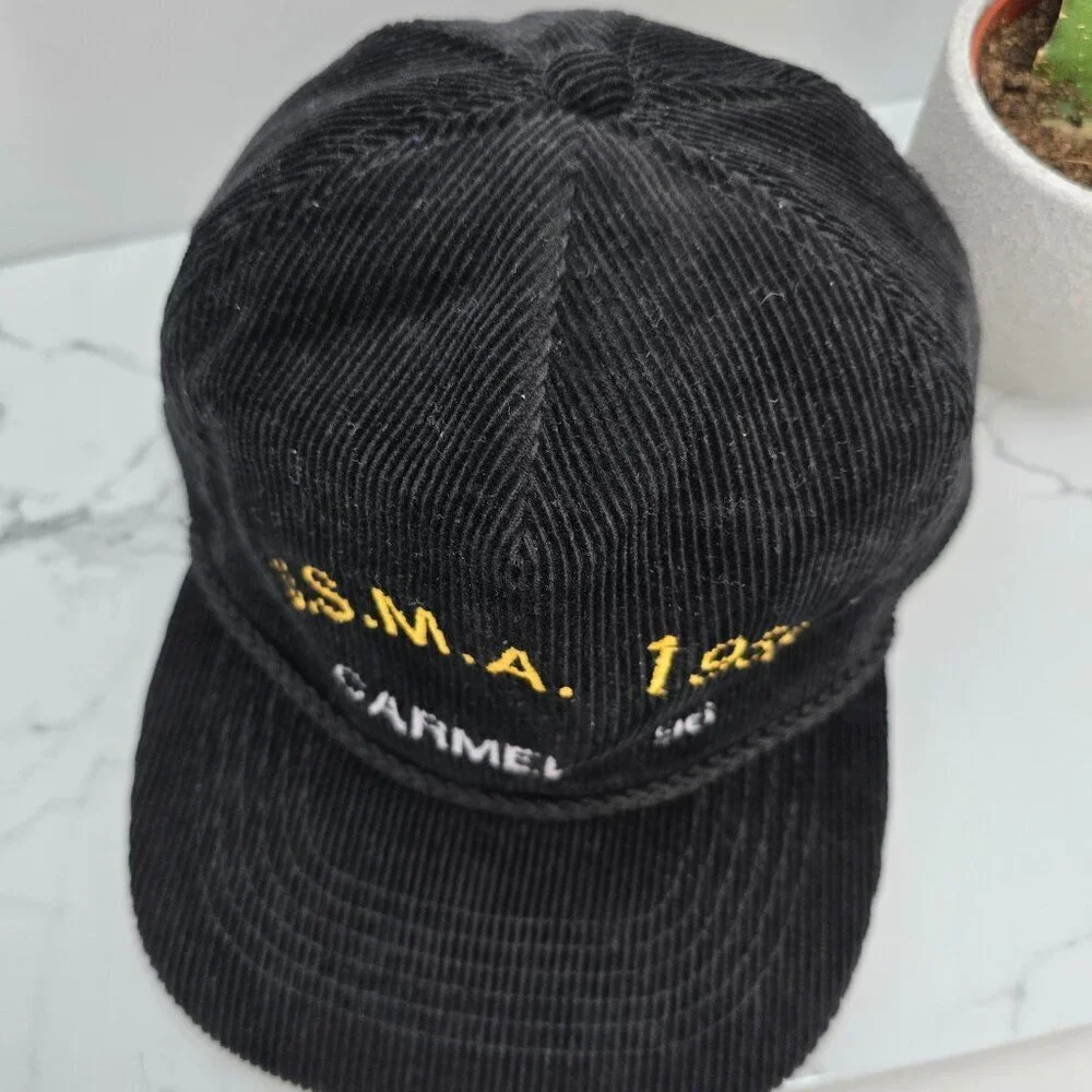 vintage 90s | black corduroy retro rope accent baseball hat | unisex